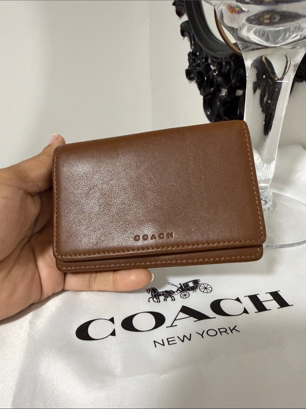 Coach Vintage Small Brown Leather Card Holder with Embossed Logo